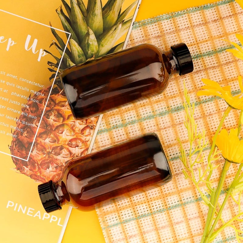 PINIWON 24 Pack 4 oz Amber Glass Bottles, 120ml Boston Round Sample Bottles with Black Poly Cone Caps, Labels, Funnels and Brush - Image 5